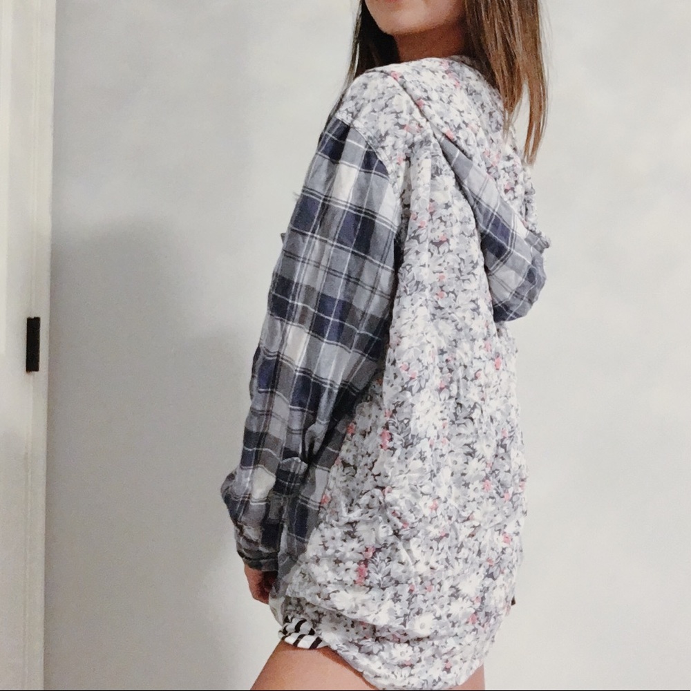 plaid and floral button down